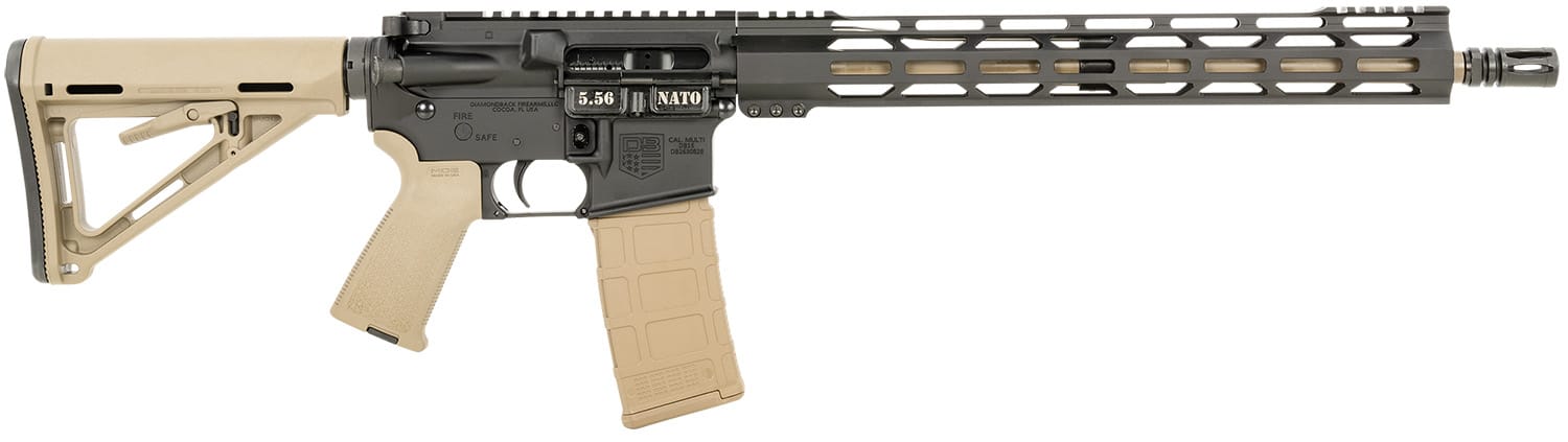 Diamondback DB175AK221 DB15  5.56x45mm NATO 30+1 16" Chrome Moly Barrel, Black Hard Coat Anodized Receiver, FDE Magpul Carbine Stock & Grip