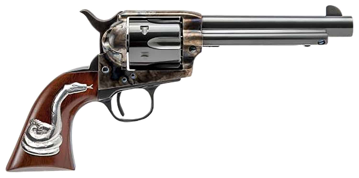 Cimarron Man With No Name .45 Long Colt revolver with 5.5-inch barrel and snake inlay