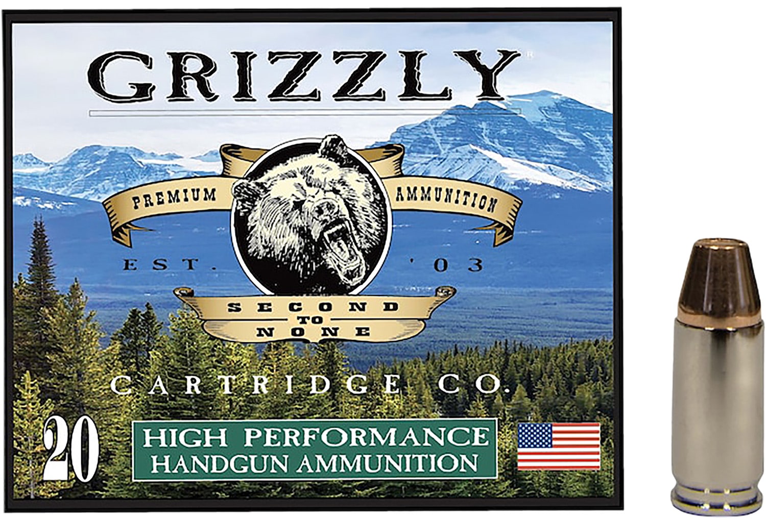 Grizzly Ammo GC9+P full metal jacket flat point handgun ammunition