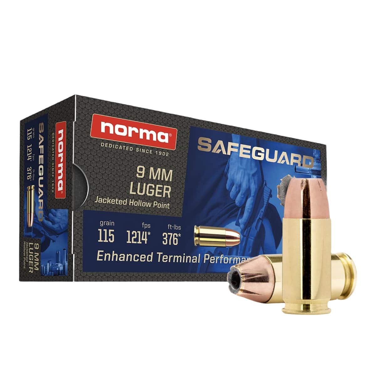 Norma Safeguard 9mm Luger 115-grain JHP ammunition, 50-round box