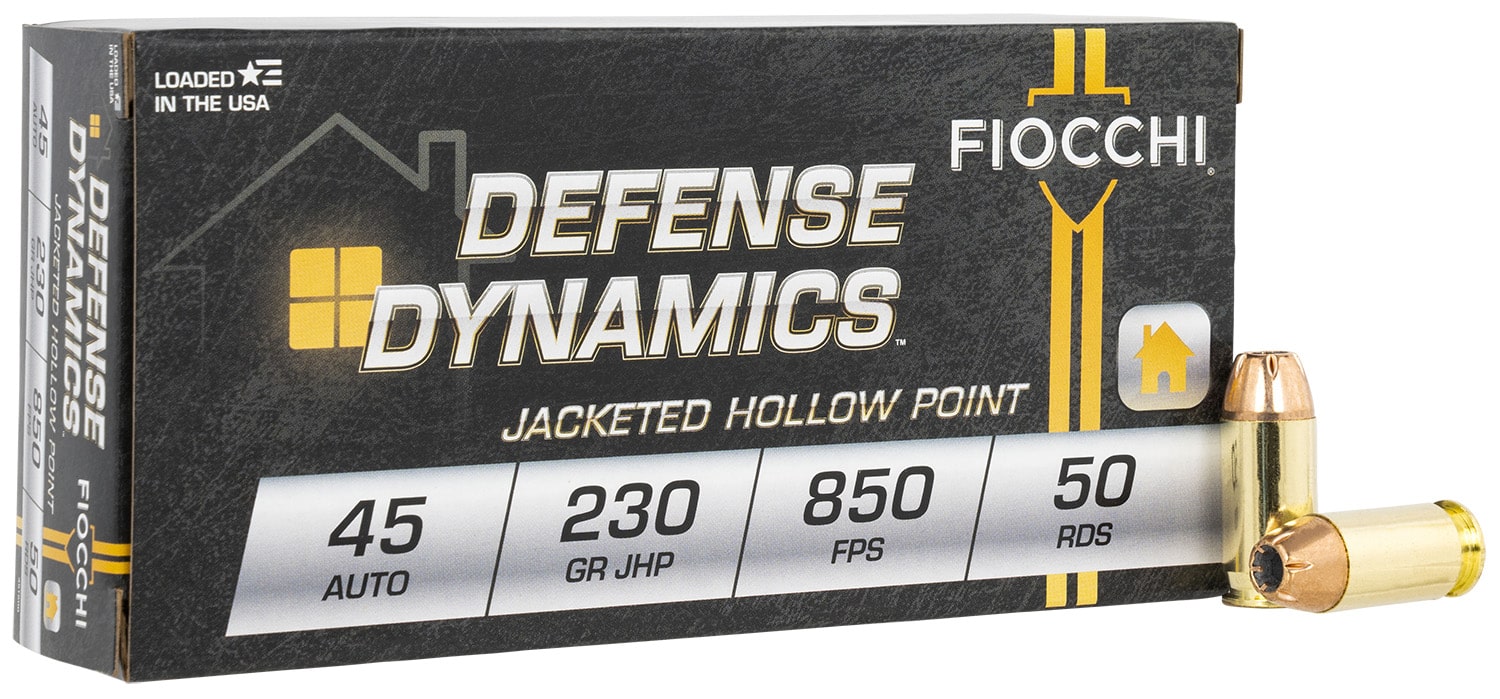 Fiocchi 45 ACP 230 grain jacketed hollow point ammunition 50-round box