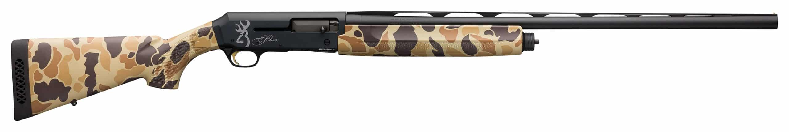 Browning Silver Field 12 gauge shotgun with 28-inch barrel and Vintage Tan camo stock